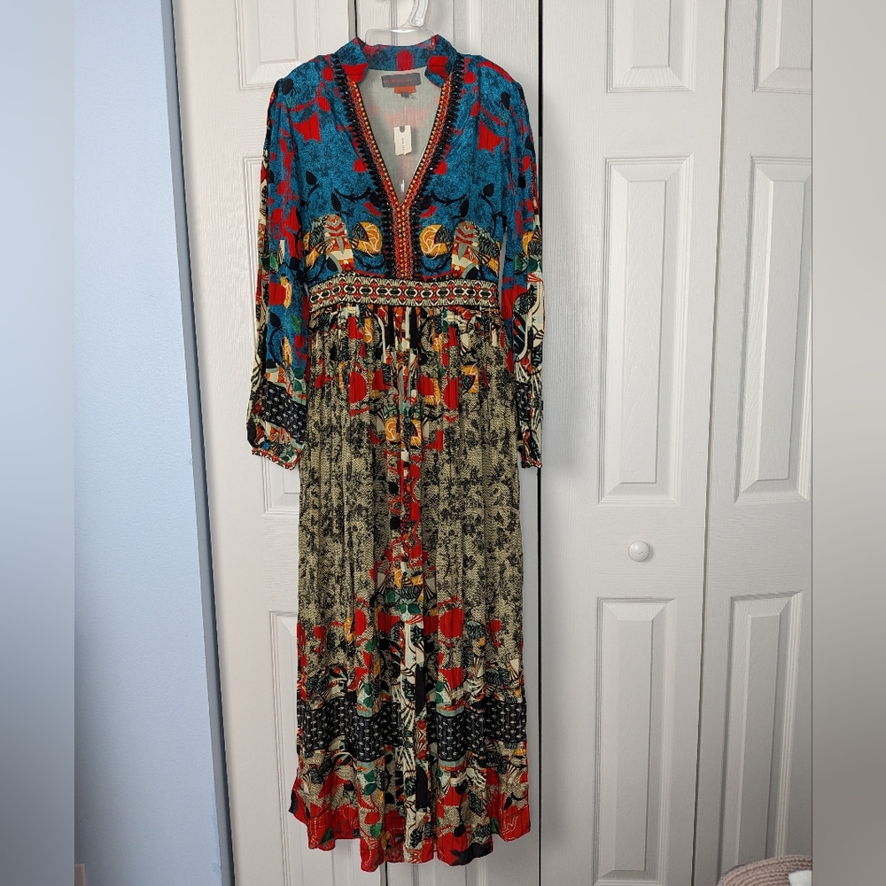 Bhanuni by Jyoti Roni Anthropologie Vibrant Floral Maxi Dress - Blue, Red, Black